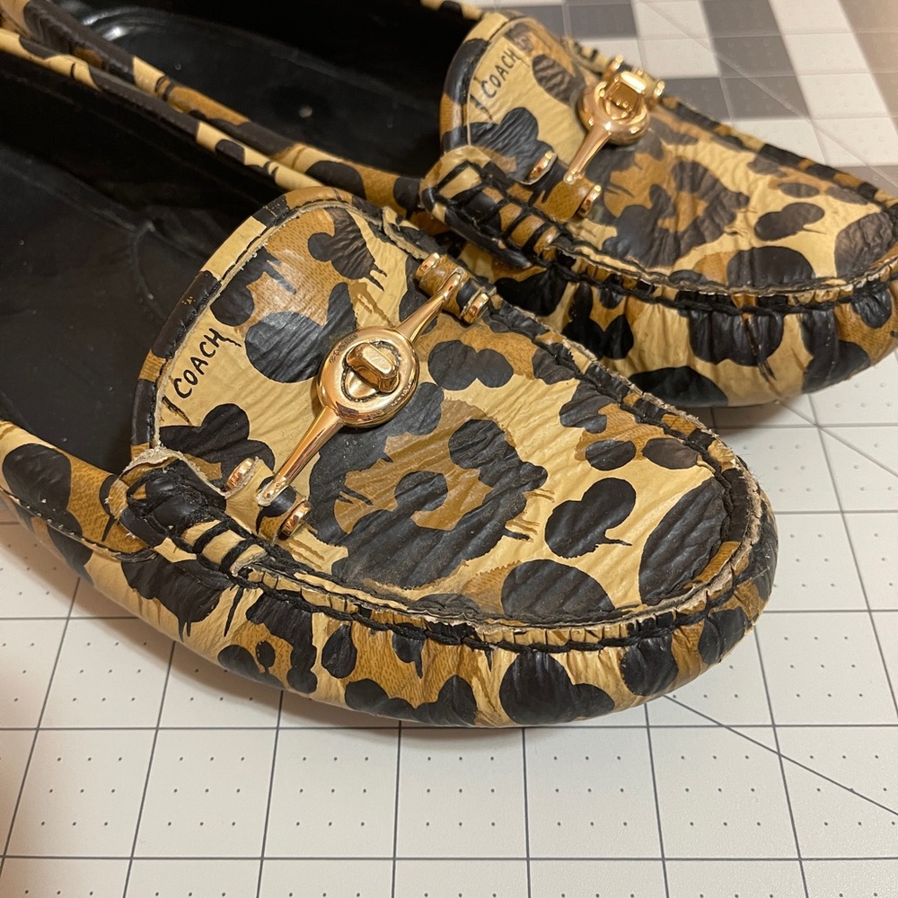 Coach Crosby Leather Leopard Print Driving Loafers US 9/EU 39